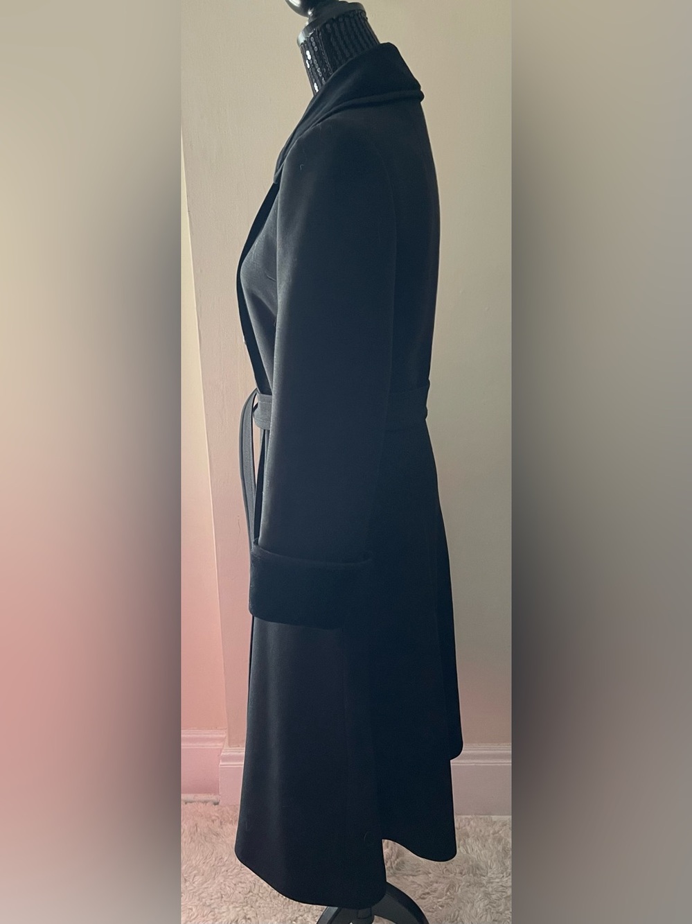 Irving Samuel For Ogilvy's Classic Double-Breasted Black Wool Coat with Belt - Picture 5 of 14